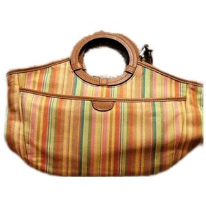 Fossil Striped Canvas Clutch Purse Spring Summer Bag